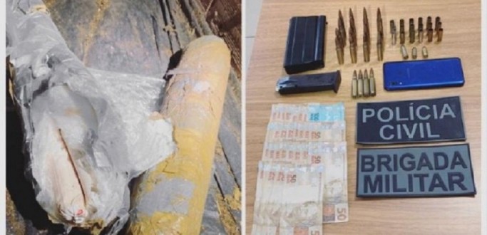 POLCIA CIVIL E BM LOCALIZAM DINAMITE, MUNIES E DINHEIRO